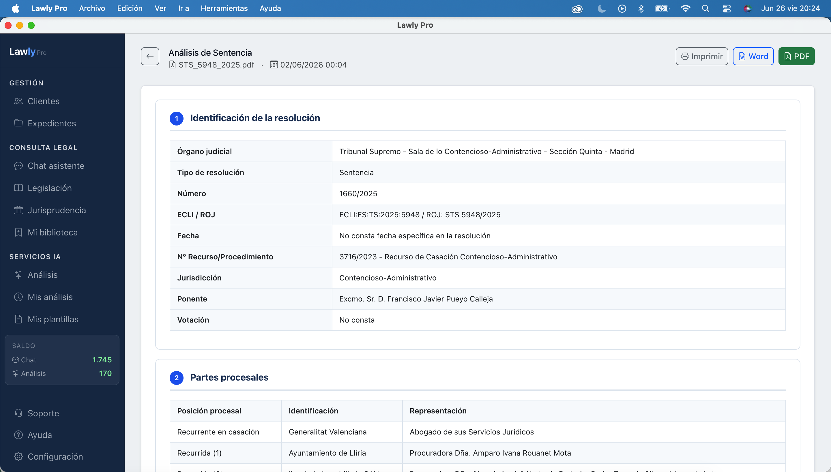 Análisis de documentos en Lawly Pro