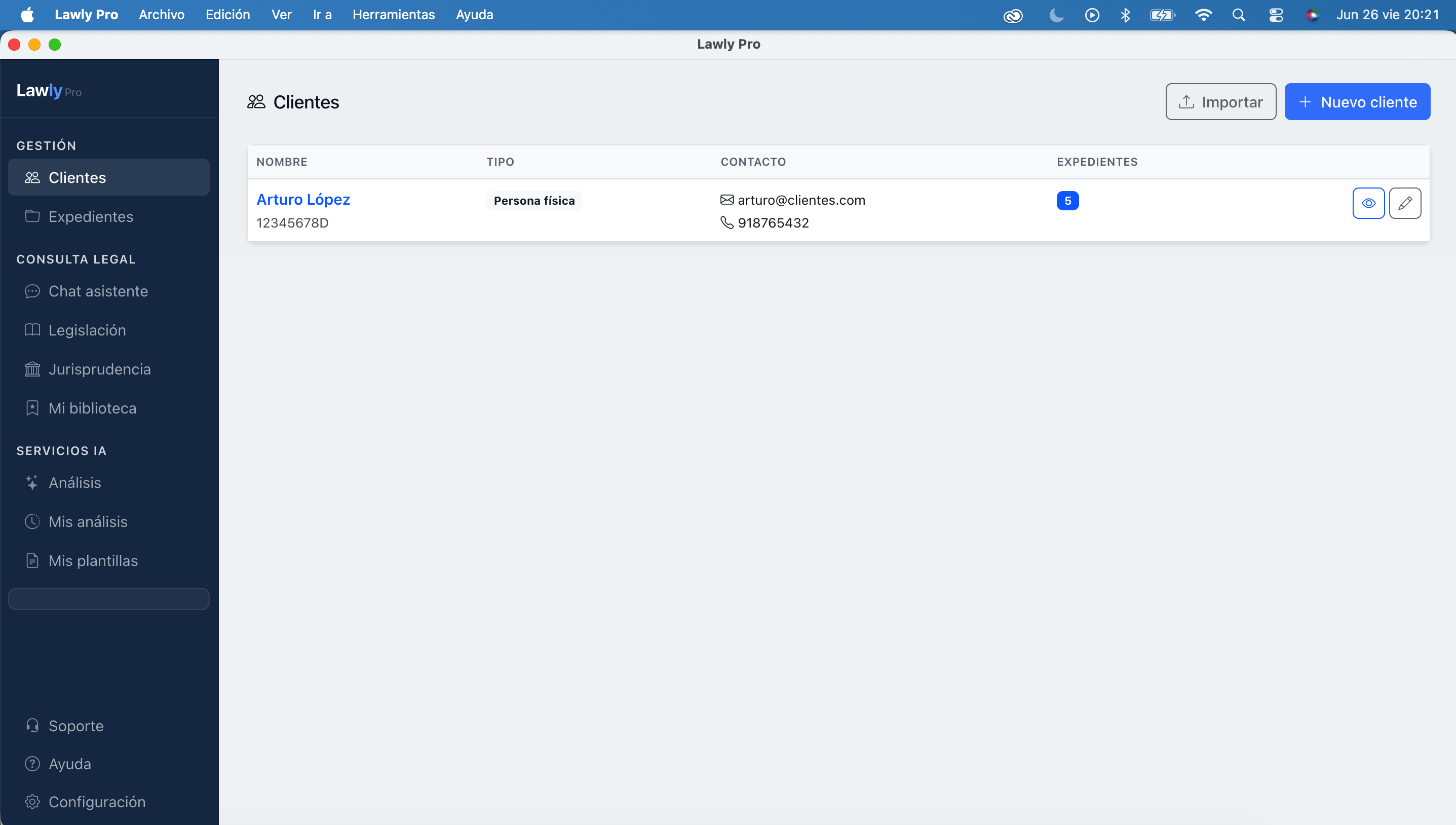 Gestión de clientes en Lawly Pro